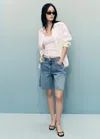 Mango Bermuda Denim Bas Effiloché Bleu Moyen - Femme - 44 -
