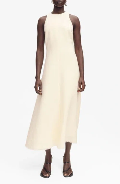 Mango Structured Linen Mix Midi Dress With Raw Hem In Neutral