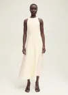 Mango Structured Linen Mix Midi Dress With Raw Hem In Blanc Cassé