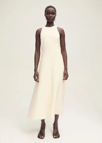 Mango Frayed Hem Linen Dress Off White In Blanc Cassé