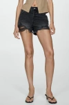 Mango Frayed High Waist Denim Cutoff Shorts In Black Denim
