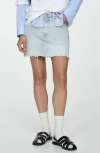 Mango Frayed High Waist Denim Miniskirt In Light Blue