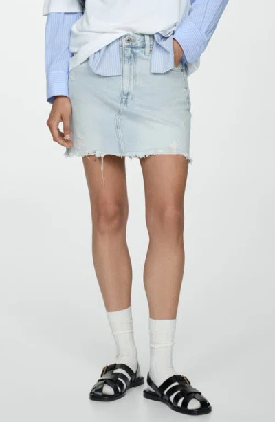 Mango Frayed High Waist Denim Miniskirt In Light Blue