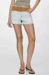 Mango Frayed High Waist Denim Shorts In Light Blue