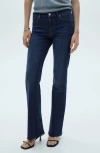 Mango Frayed Mid Rise Flare Jeans In Dark Blue