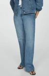 Mango Frayed Mid Rise Flare Jeans In Medium Blue