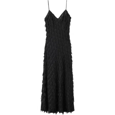 Mango Frayed Sleeveless Maxi Slipdress In Black