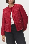 Mango Frayed Tweed Jacket In Red