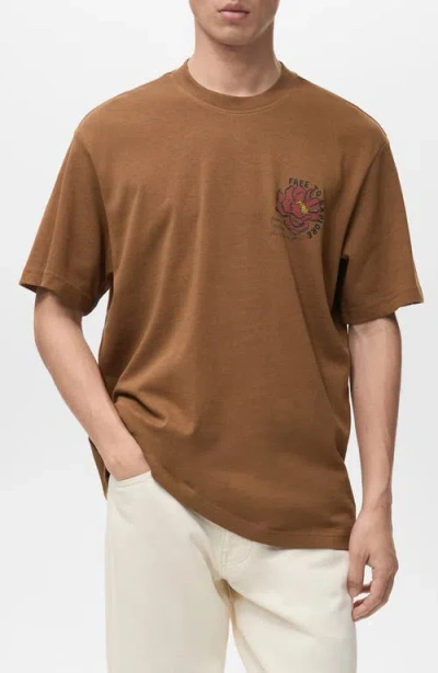 Mango Free To Explore Graphic T-shirt In Brown