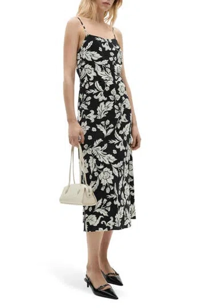 Mango Frill Print Belted Cotton Sundress In Black