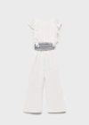 Mango Frilled Long Jumpsuit White In White
