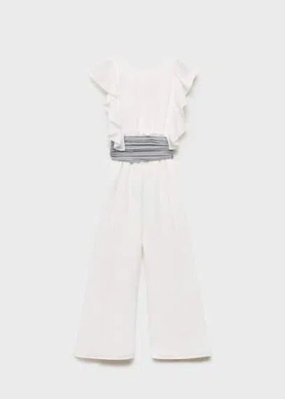 Mango Kids' Frilled Long Jumpsuit White