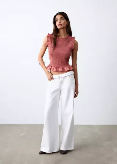 Mango Frilly Ruffled Top In White