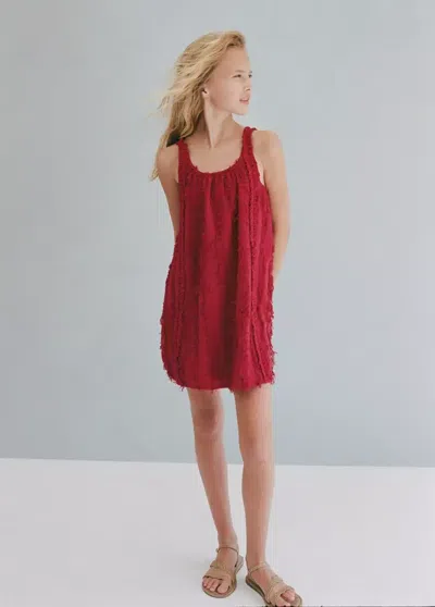 Mango Kids' Fringe Detail Dress In Burgundy