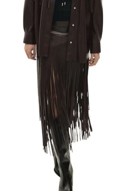 Mango Fringe High Waist Faux Leather Skirt In Brown
