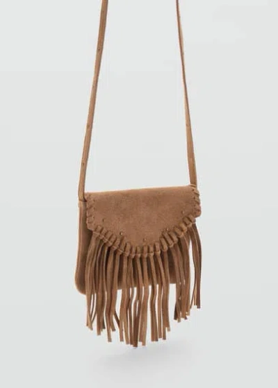 Mango Kids' Fringe Leather Bag Medium Brown