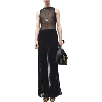 Mango Fringe Sleeveless Mesh Maxi Dress In Black