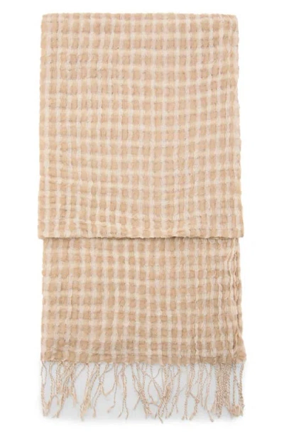 Mango Fringe Trim Cotton Gauze Scarf In Brown