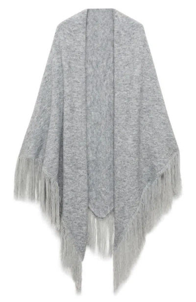 Mango Fringe Trim Shawl In Medium Heather Grey