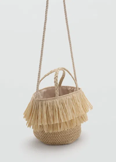 Mango Kids' Fringed Raffia Bag Sand