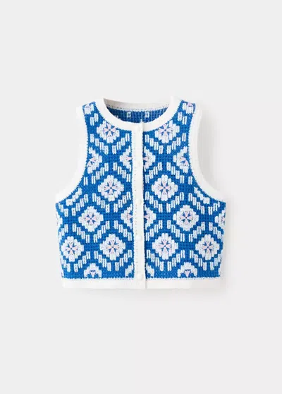 Mango Kids' Fringed Vest In Vibrant Blue