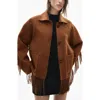 Mango Fringed Wool Blend Coat In Tobacco Brown