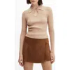 Mango Front Keyhole Rib Polo Sweater In Beige