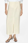 Mango Women's Slit Detail Linen Skirt In Pastel Yellow