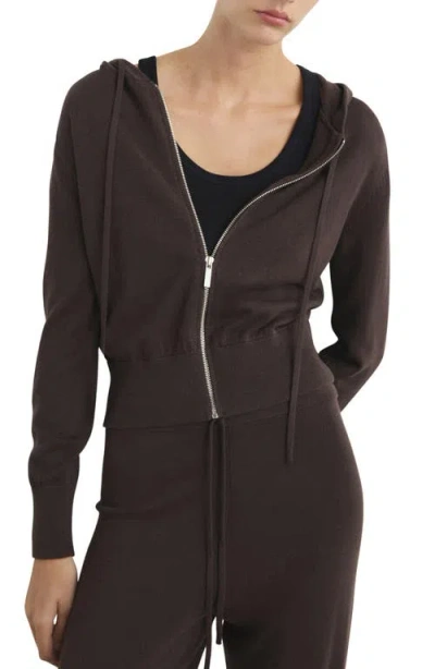 Mango Front Zip Cardigan Hoodie In Brown