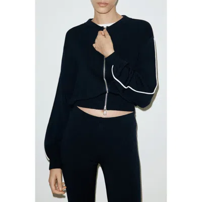 Mango Front Zip Cardigan In Black