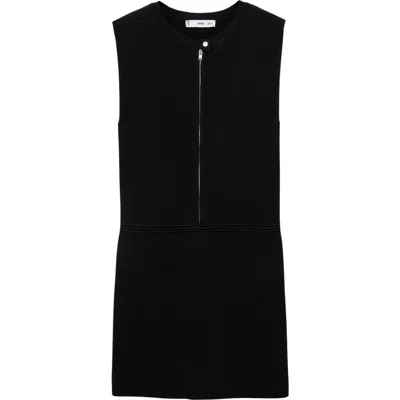 Mango Front Zip Knit Dress In Black