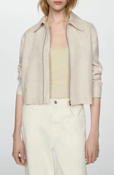 Mango Front Zip Linen Jacket In Neutral