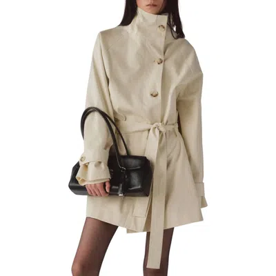 Mango Funnel Neck Belted Trench Coat In White