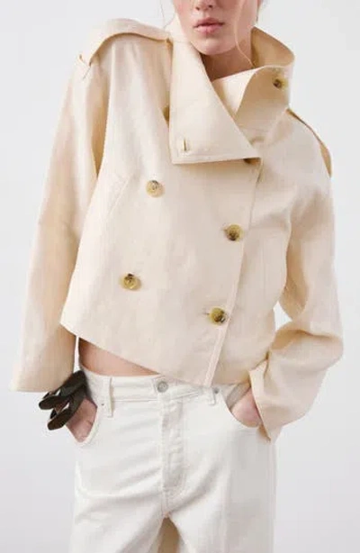 Mango Funnel Neck Linen Jacket In Neutral