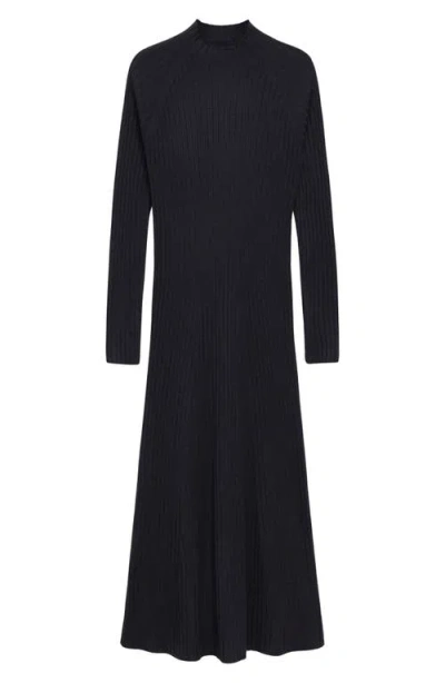Mango Funnel Neck Long Sleeve Maxi Dress In Dark Navy