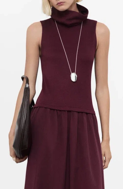 Mango Funnel Neck Mixed Media Midi Dress In Multi