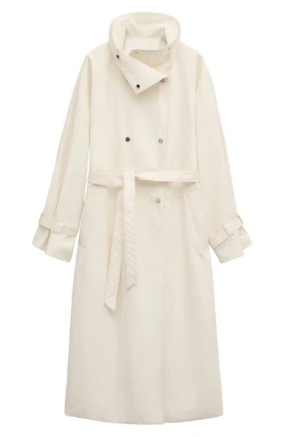 Mango Funnel Neck Oversize Cotton Blend Trench Coat In Sand