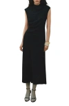 Mango Funnel Neck Pleated A-line Maxi Dress In Black