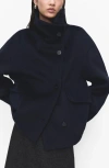 Mango Funnel Neck Wool Coat In Blue