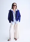Mango Funnel-neck Suede Jacket In Blue