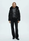 Mango Fur Collar Quilted Coat Black In Black