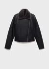 Mango Veste Biker Imitation Fourrure Noir - Femme - Xl -  In Black