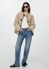 Mango Applique Fur Effect Coat Ecru In Écru