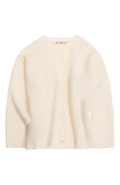Mango Fuzzy Cardigan In Ecru