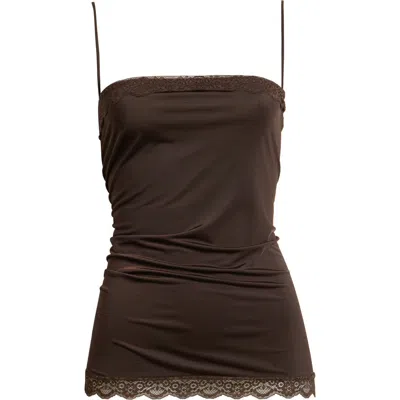 Mango Gama Stretch Lace Trim Camisole In Brown