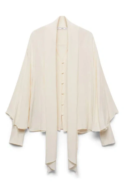 Mango Garden Button-up Top With Scarf In Light Beige