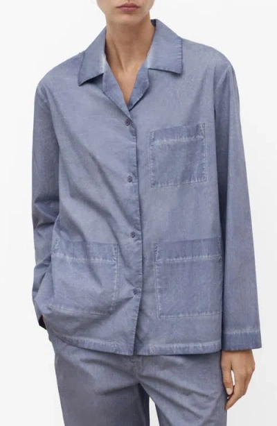 Mango Garment Dyed Button-up Shirt In Blue