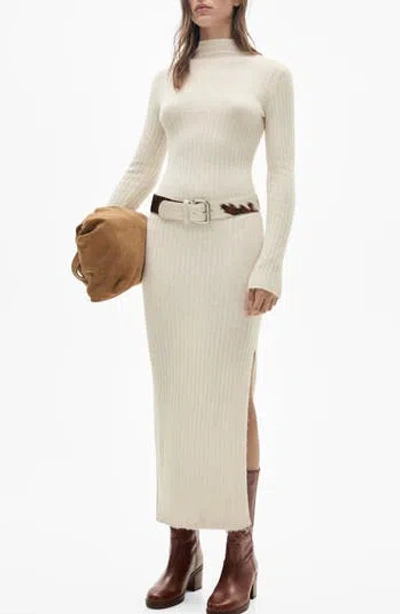 Mango Garrigo Long Sleeve Rib Sweater Dress In Ecru
