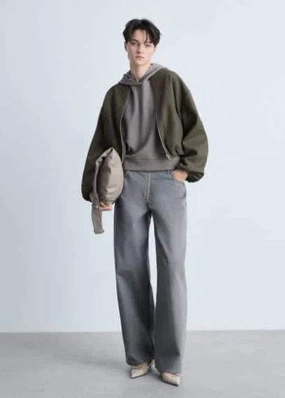 Mango Gathered Bomber Jacket Khaki