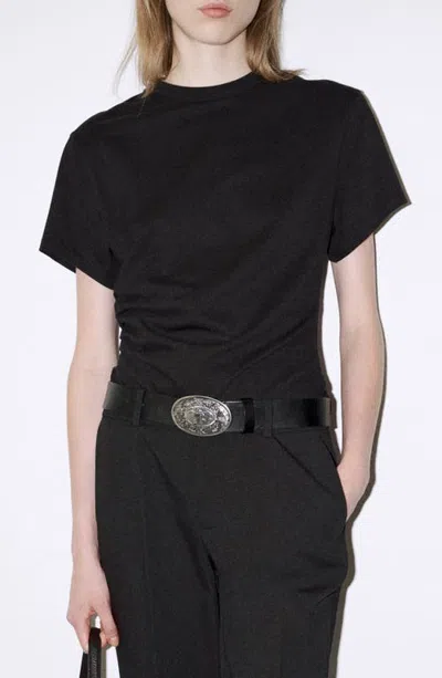 Mango Gathered Cotton T-shirt In Black